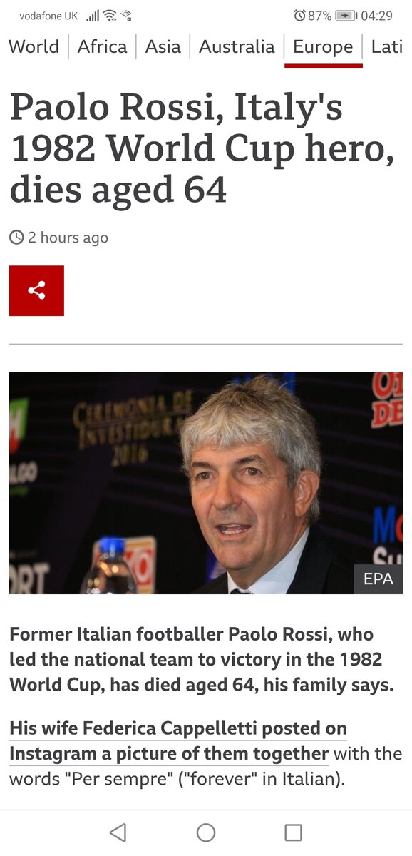 Paolo Rossi: Italy's 1982 World Cup hero dies aged 64 - BBC Sport